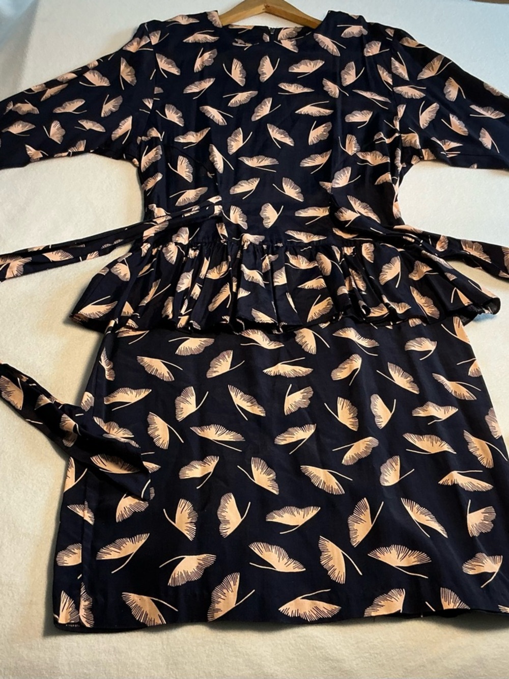 All That Jazz Navy Dress with Blush Feather Print Kentucky derby friendly 7/8 - Picture 2 of 13